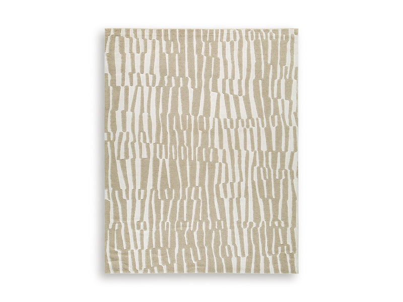Beige and White Flowing Stripe Wool Blend Woven Rug