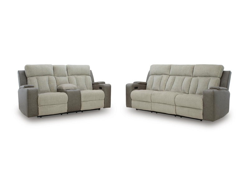 Two-Tone Power Reclining Sofa and Loveseat Set with Heat and Massage