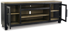 Black/Brown TV stand with glass front cabinets, product view 2 - 2