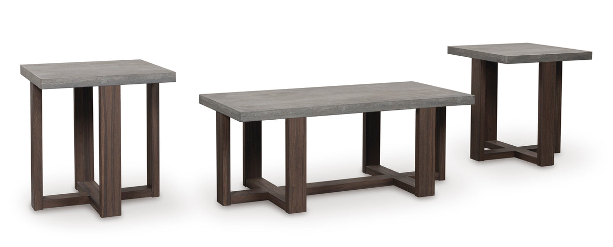Gray/Brown three-piece table set, full product view
