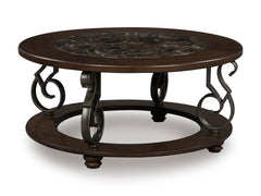 Dark Brown Round Faux-Marble Coffee Table, full product view - 1