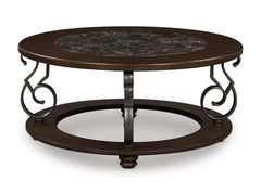 Dark Brown Round Faux-Marble Coffee Table, product view 2 - 2