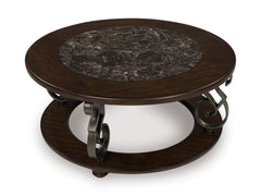 Dark Brown Round Faux-Marble Coffee Table, product view 3 - 3