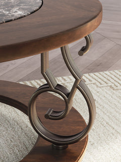 Dark Brown Round Faux-Marble Coffee Table, product view 5 - 5