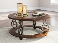 Dark Brown Round Faux-Marble Coffee Table, product view 6 - 6