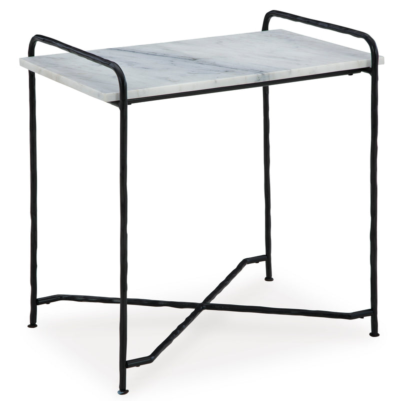 White Marble Accent Table with Black Metal Base