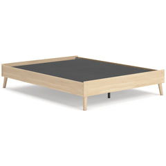 Tan / Queen, complete platform bed without mattress, angled view - 5
