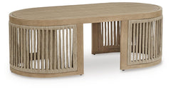 Beige, full eucalyptus and rope coffee table - 1