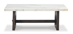 White/Dark Brown marble top coffee table with plinth base, product view 2 - 2