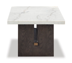 White/Dark Brown marble top coffee table with plinth base, product view 3 - 3