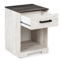 Whitewash/Charcoal Gray / 19.61 in wide, drawer open showing interior - 8