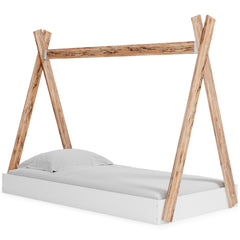 Two-tone Brown/White / Twin, tent bed shown with mattress and bedding, not included - 7