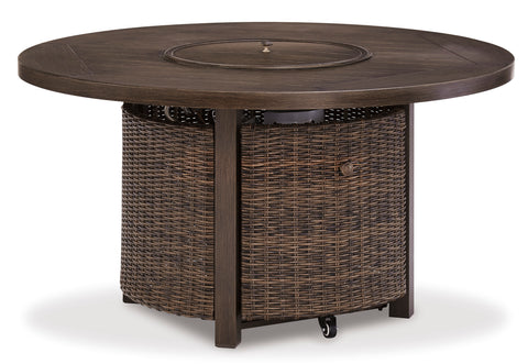 Brown Wicker Round Outdoor Fire Pit Table with Aluminum Top