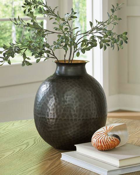 Woody Pewter and Gold Tone Hammered Metal Vase