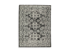 Black/Gray/Ivory 63.38" x 84", complete rug design; representative size - 5