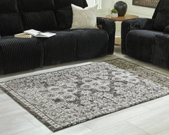 Black/Gray/Ivory 63.38" x 84", room view; furniture excluded - 6