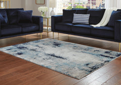 Cream/Blue/Gray 63" x 87", room view; furniture excluded - 6