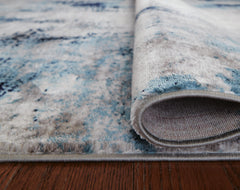 Cream/Blue/Gray 63" x 87", rolled rug backing detail - 8