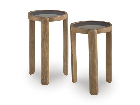 Jossor Light Brown Mango Wood and Glass Tables, Set of 2