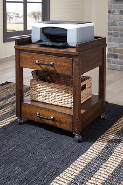 Rustic Brown Printer Stand, styled room view; accessories excluded - 2