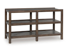 Brown/Gray faux cement shelf console table, full product view - 1