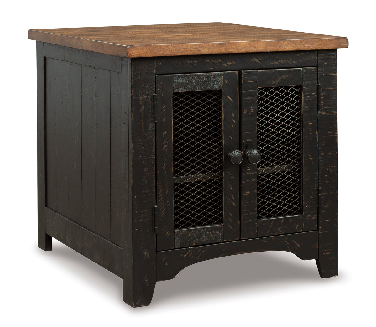 Black/Brown Mesh-Door Cabinet End Table, full product view
