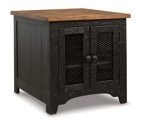 Black and Brown Cabinet End Table with Metal Mesh Doors