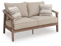 Natural/Gray, complete outdoor loveseat angled view - 1