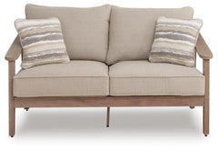 Natural/Gray, complete outdoor loveseat front view - 3