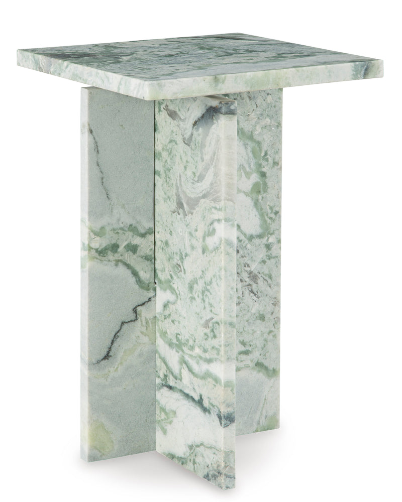 White and Green Marble Accent Table with Cross Base