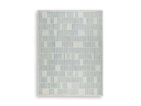 Ivory and Blue Linear Grid Hand-Tufted Wool Blend Rug