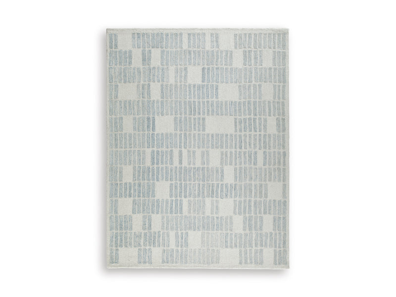 Ivory and Blue Linear Grid Hand-Tufted Wool Blend Rug