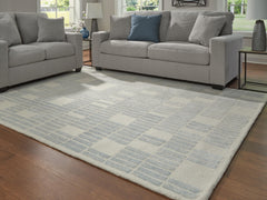 Ivory/Blue 91" x 117.25", room view; furniture excluded - 2