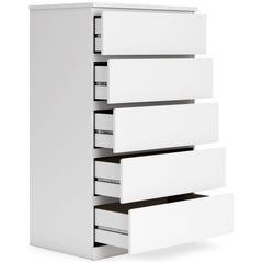 White, five-drawer chest with drawers open - 2