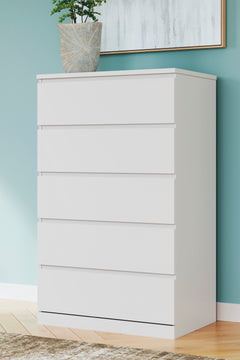 White, five-drawer chest in room setting - 5
