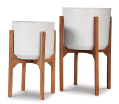 White/Brown planter set, full product view - 1