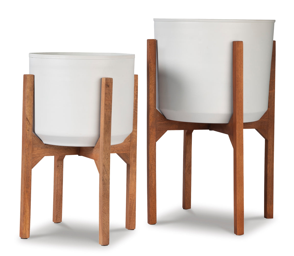 White/Brown planter set, full product view