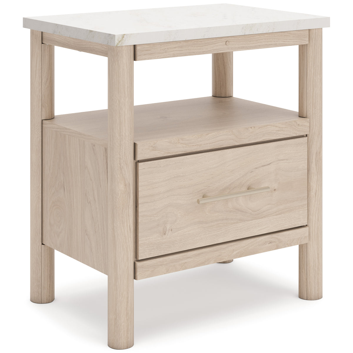 Two-tone, complete nightstand, angled view