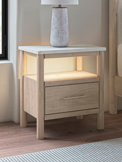 Two-tone, nightstand with ambient lighting in room setting - 5