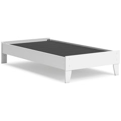 White / Twin, complete platform bed without mattress, angled view - 6