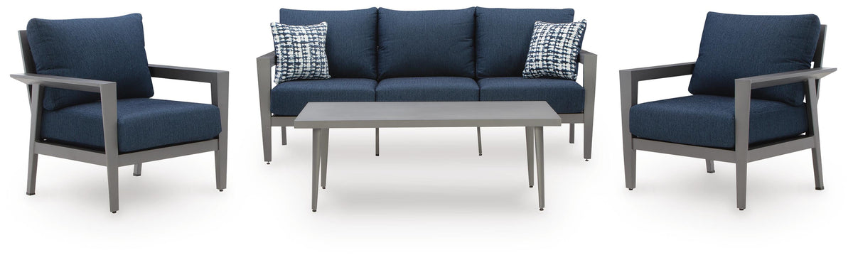 Gray/Blue, complete sofa, two chairs and coffee table