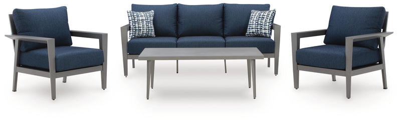 Gray and Blue Aluminum Four-Piece Outdoor Seating Set