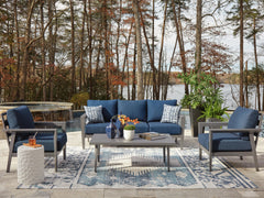 Gray/Blue, full seating set in patio setting; accessories excluded - 2