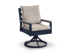 Navy Blue/Driftwood / Outdoor Swivel Chair Set, one chair shown for detail; two included - 2