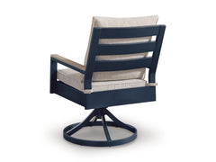 Navy Blue/Driftwood / Outdoor Swivel Chair Set, one chair rear view; two included - 3