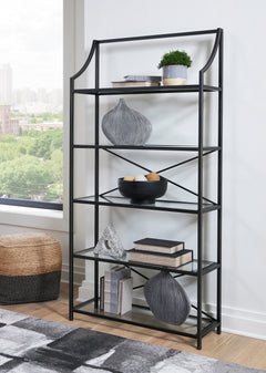Antique Black Bookcase, styled room view; accessories excluded - 2