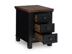 Brown/Black three drawer chairside table with USB charging, product view 2 - 2