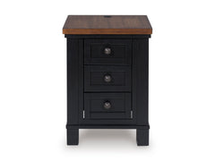 Brown/Black three drawer chairside table with USB charging, product view 3 - 3