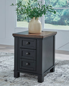 Brown/Black three drawer chairside table with USB charging, product view 5 - 5