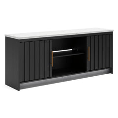 Black/White TV stand with faux marble top and ambient lighting, product view 2 - 2